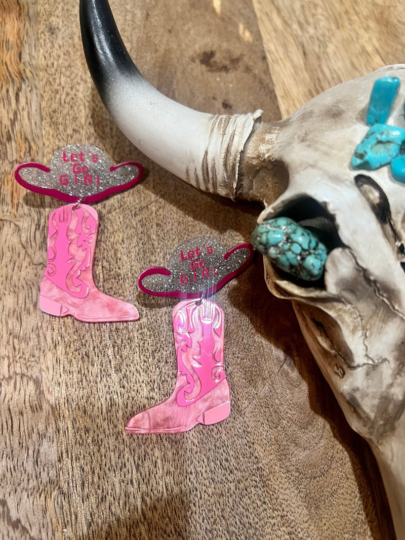 LET’s GO GIRL Pink Cowgirl Boot & Hat Earring - ALEXISMONROE DESIGNS