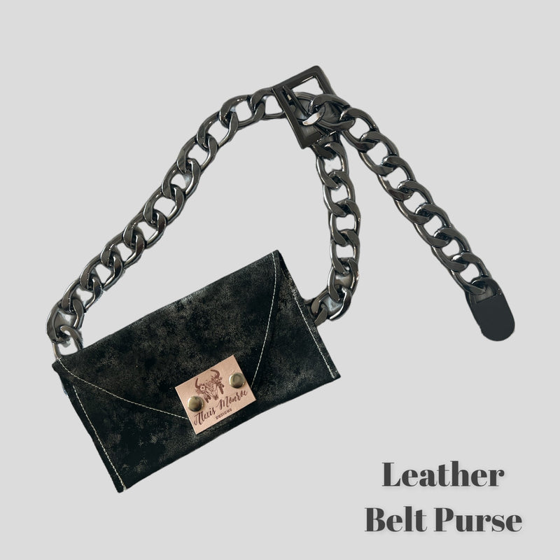 Linked Up Leather Pewter Belt Purse - Boho Cowgirlz Boutique