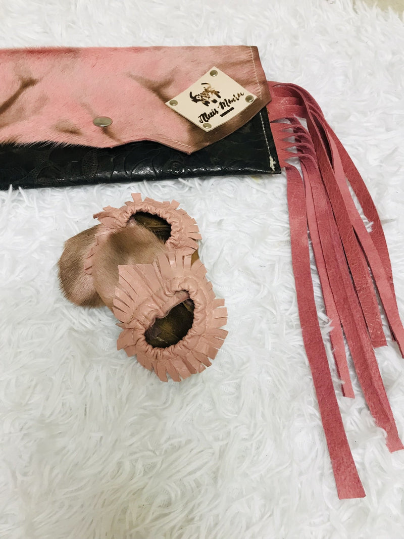 Pink Cowhide Glam Baby Leather Moccasins - Boho Cowgirlz Boutique
