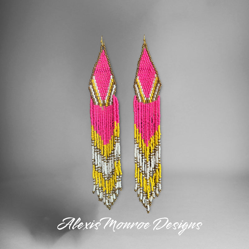 Pink Fringe Beaded Earring - Boho Cowgirlz Boutique