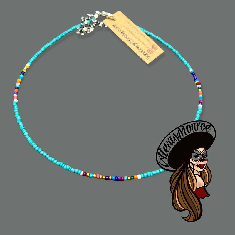 Serape Turquoise Beaded Choker Necklace, Beaded Choker - Boho Cowgirlz Boutique