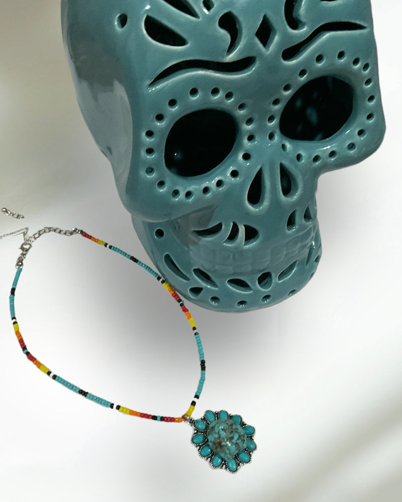 Serape Turquoise Pendant Beaded Choker Set - ALEXISMONROE DESIGNS