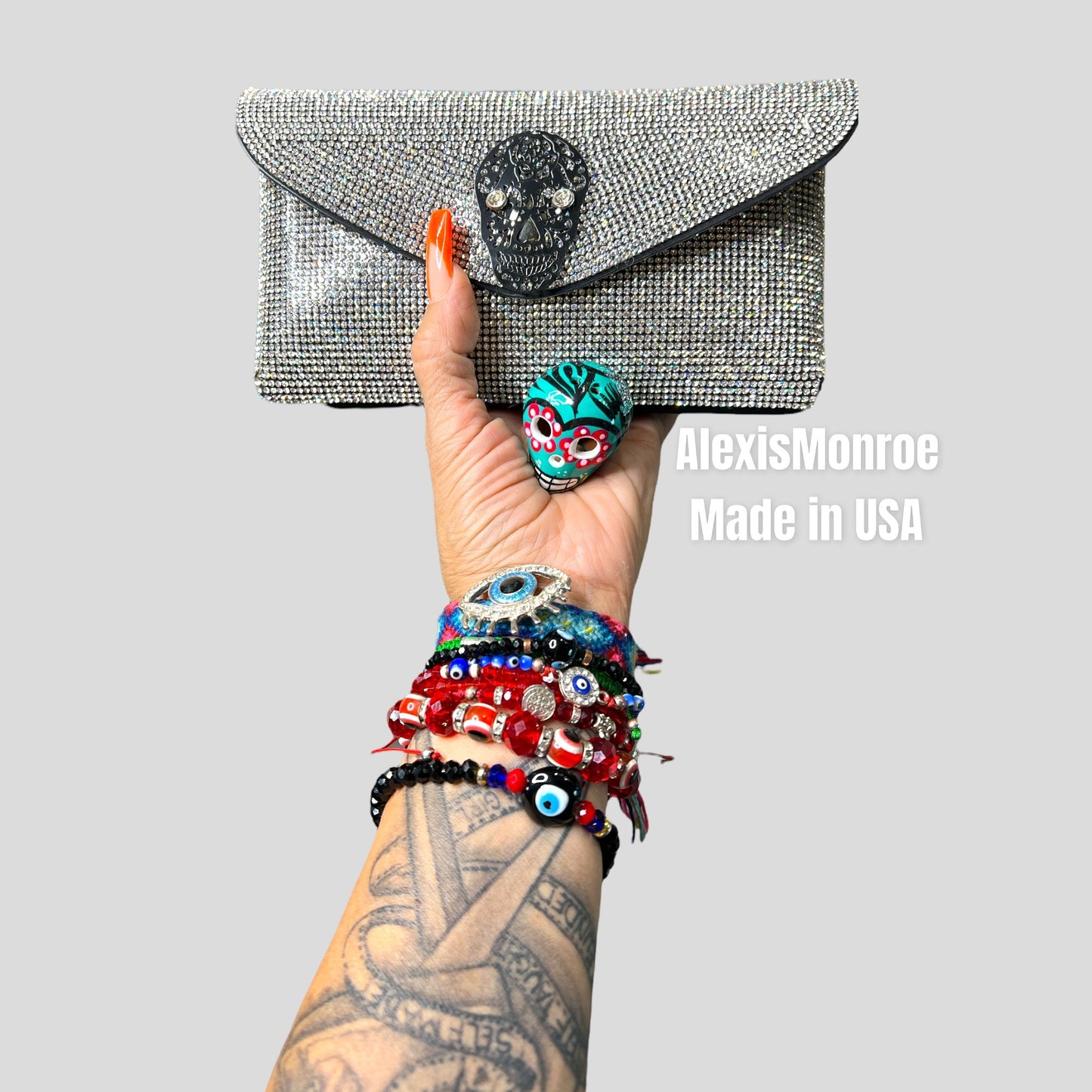 Silver Rhinestone Calavera Skull Belt Purse - Boho Cowgirlz Boutique