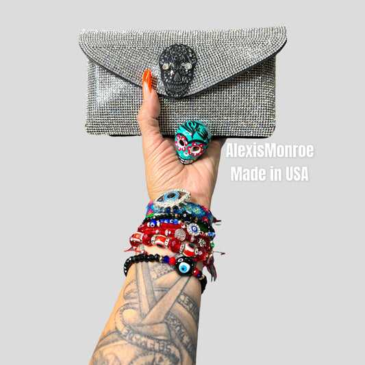 Silver Rhinestone Calavera Skull Belt Purse - Boho Cowgirlz Boutique