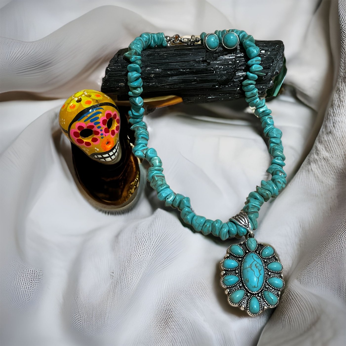 Squash Blossom Turquoise Necklace Set - ALEXISMONROE DESIGNS