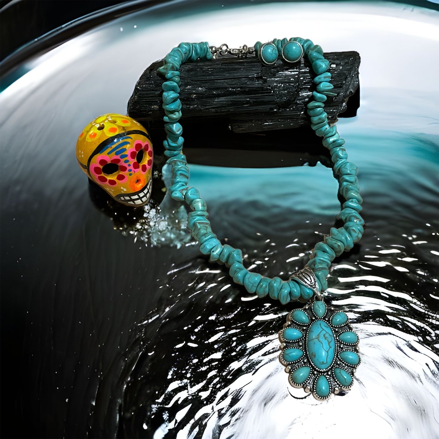 Squash Blossom Turquoise Necklace Set - ALEXISMONROE DESIGNS