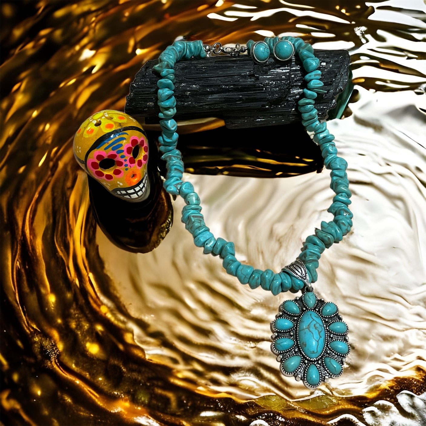 Squash Blossom Turquoise Necklace Set - ALEXISMONROE DESIGNS