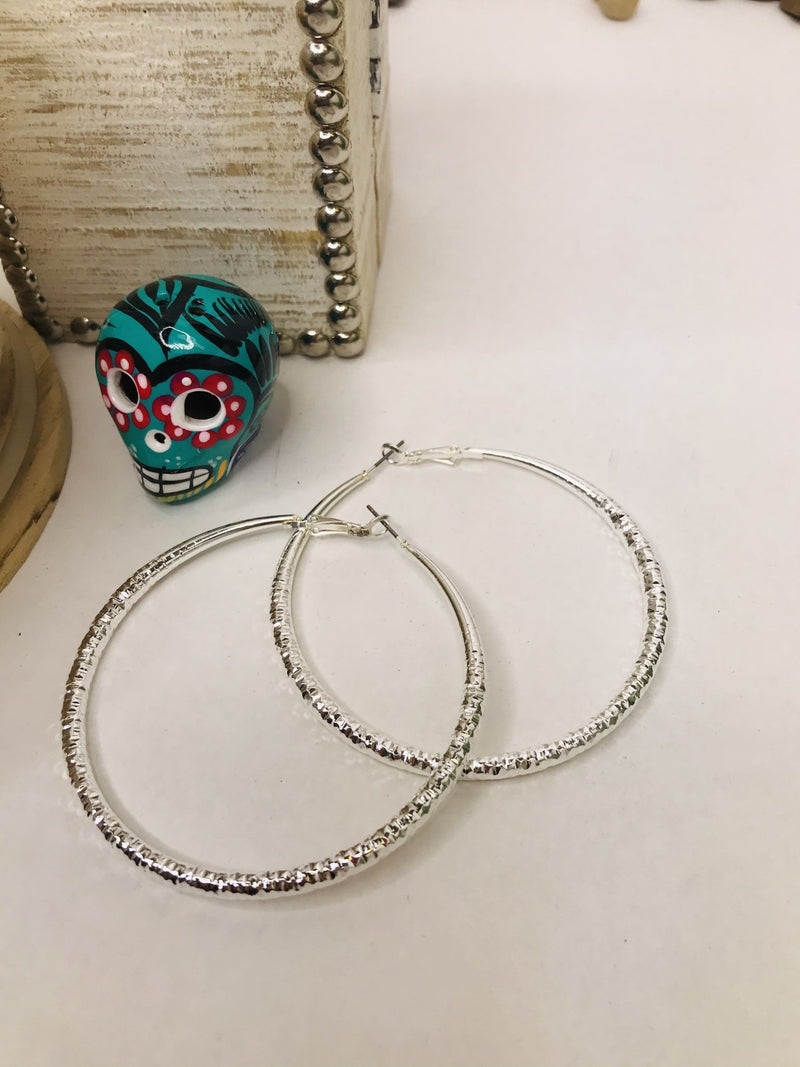 Textured Hoop Earring, Plated Stainless Steel Rounded Tube Hoop Earrings - Boho Cowgirlz Boutique