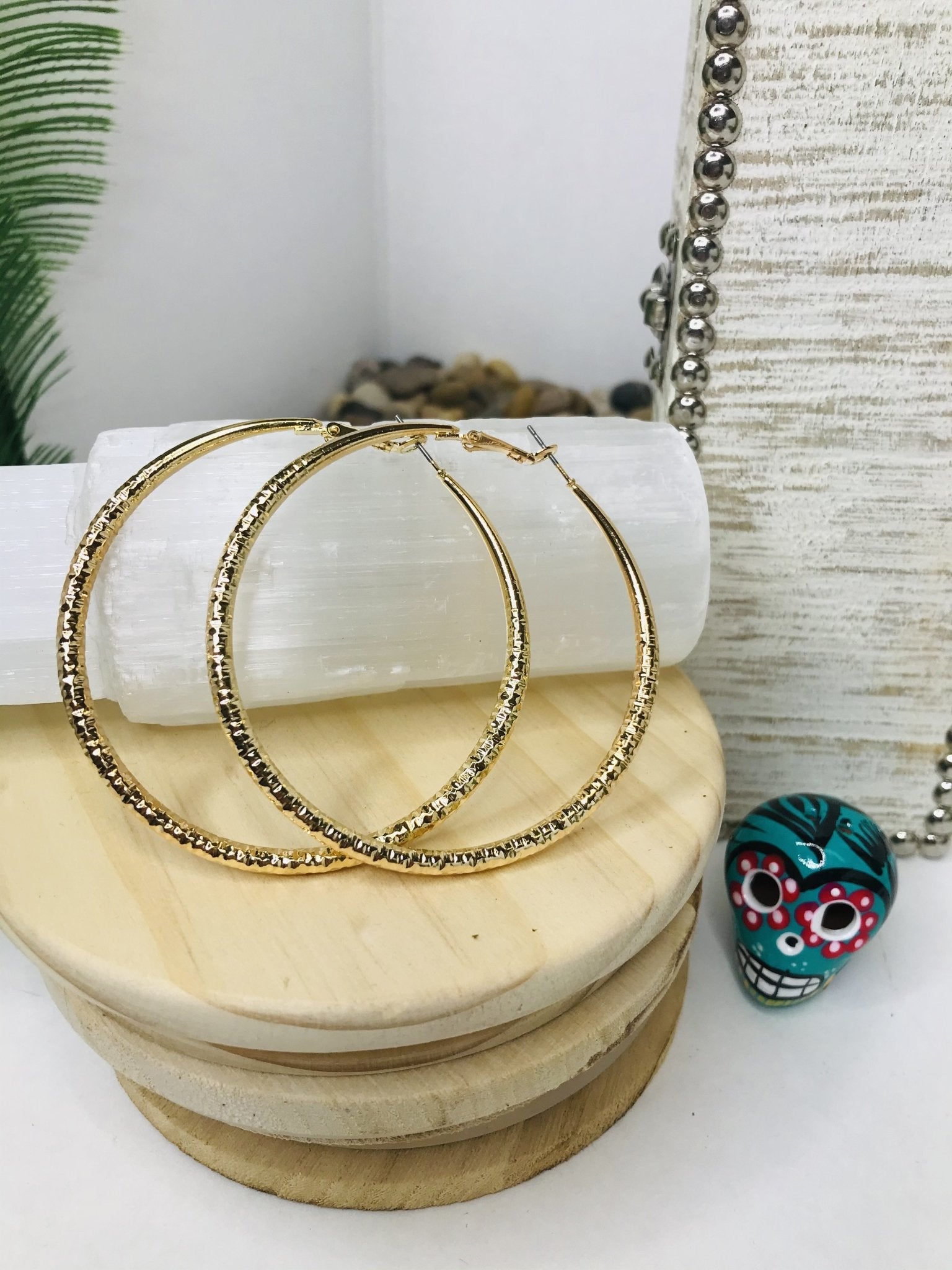 Textured Hoop Earring, Plated Stainless Steel Rounded Tube Hoop Earrings - Boho Cowgirlz Boutique