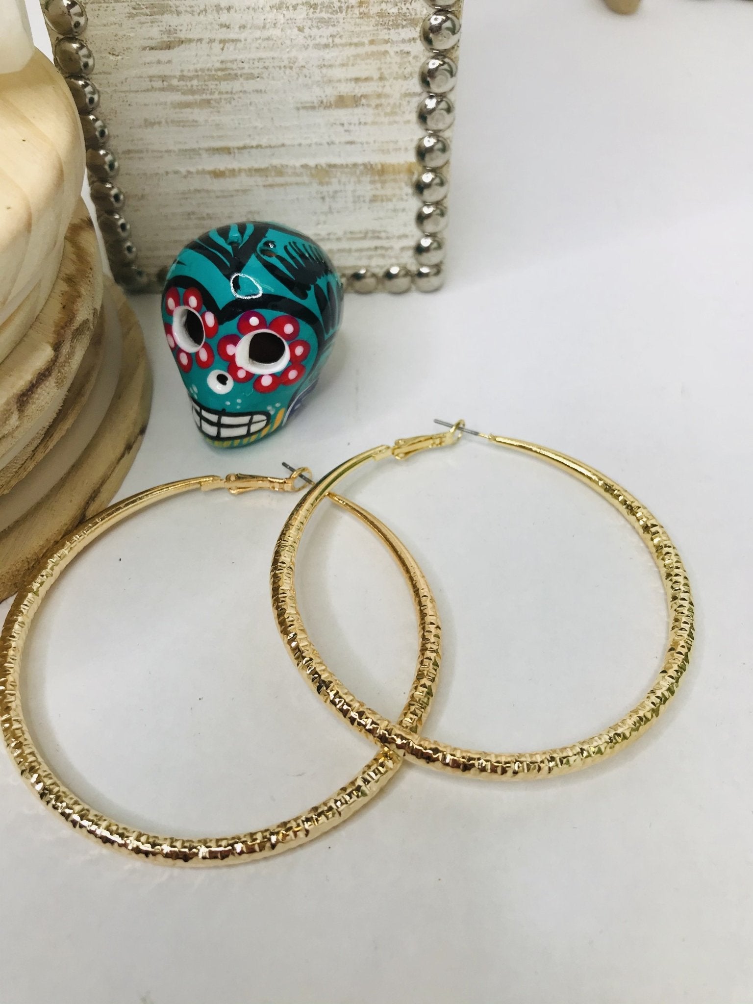 Textured Hoop Earring, Plated Stainless Steel Rounded Tube Hoop Earrings - Boho Cowgirlz Boutique