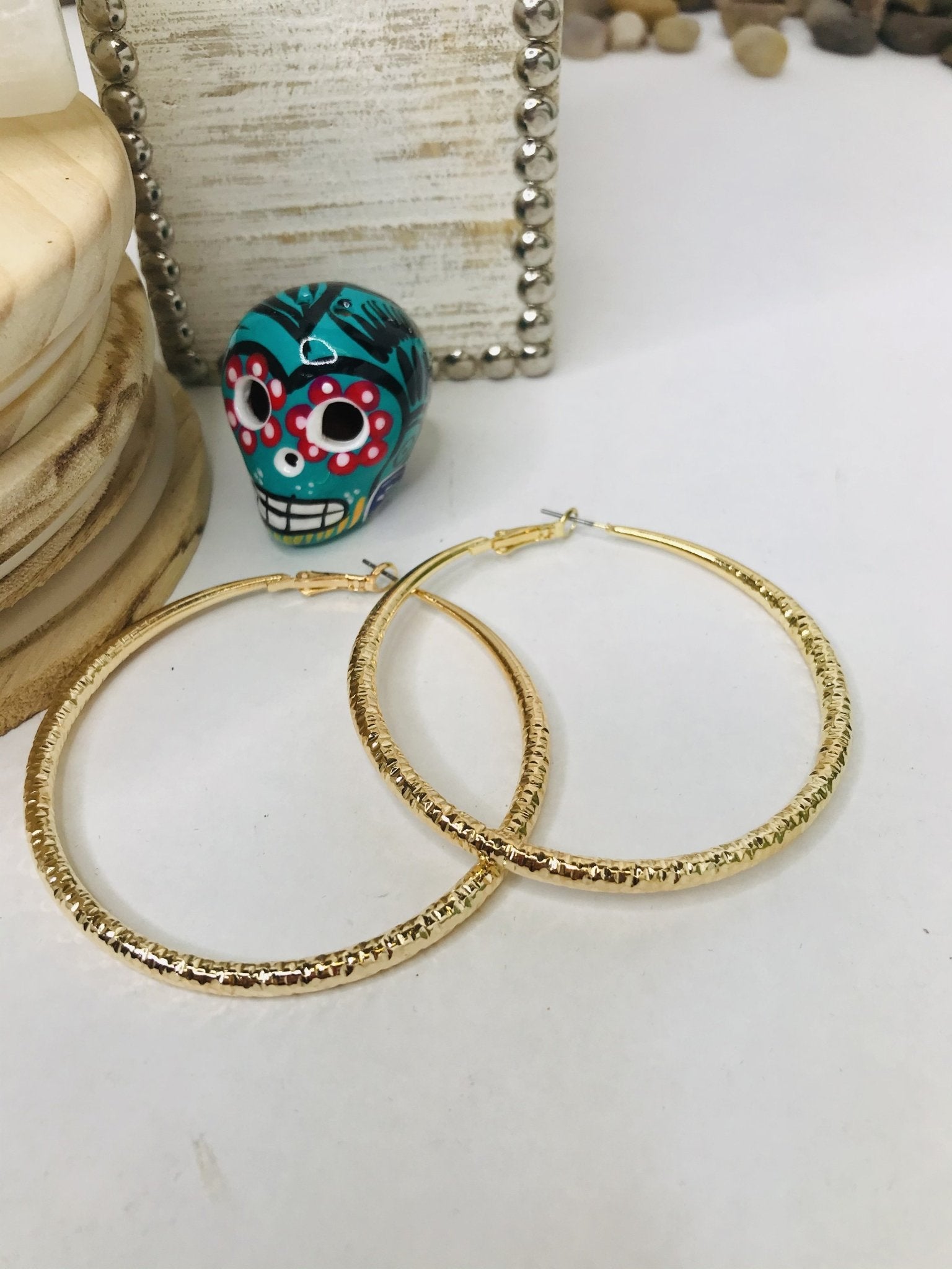 Textured Hoop Earring, Plated Stainless Steel Rounded Tube Hoop Earrings - Boho Cowgirlz Boutique