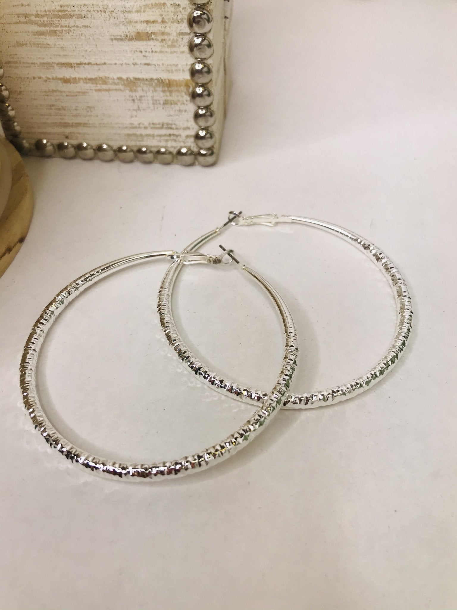 Textured Hoop Earring, Plated Stainless Steel Rounded Tube Hoop Earrings - Boho Cowgirlz Boutique