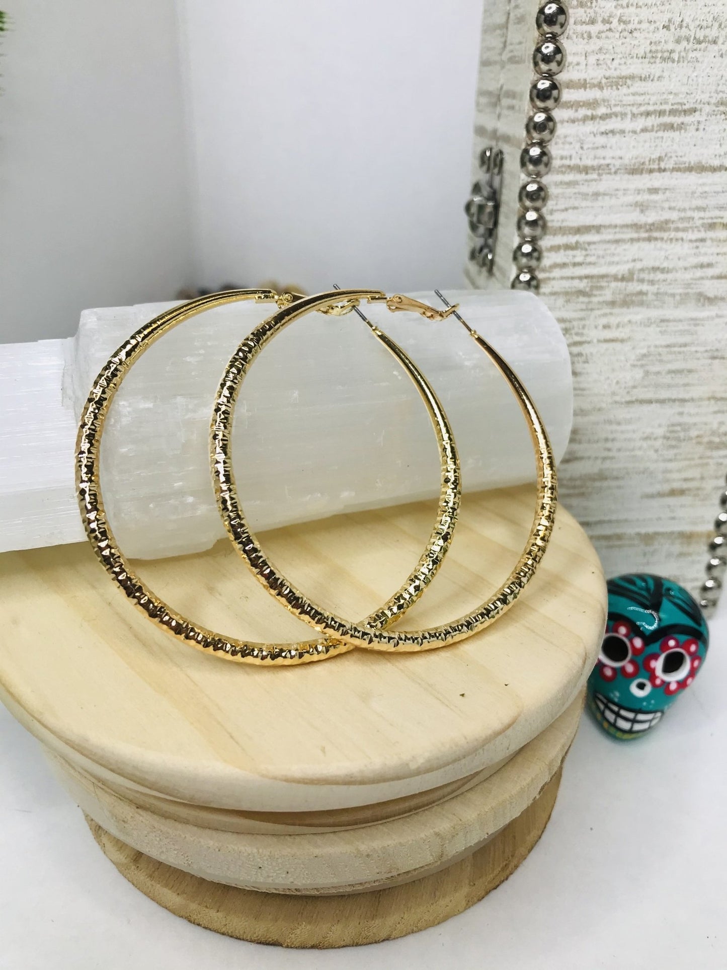 Textured Hoop Earring, Plated Stainless Steel Rounded Tube Hoop Earrings - Boho Cowgirlz Boutique