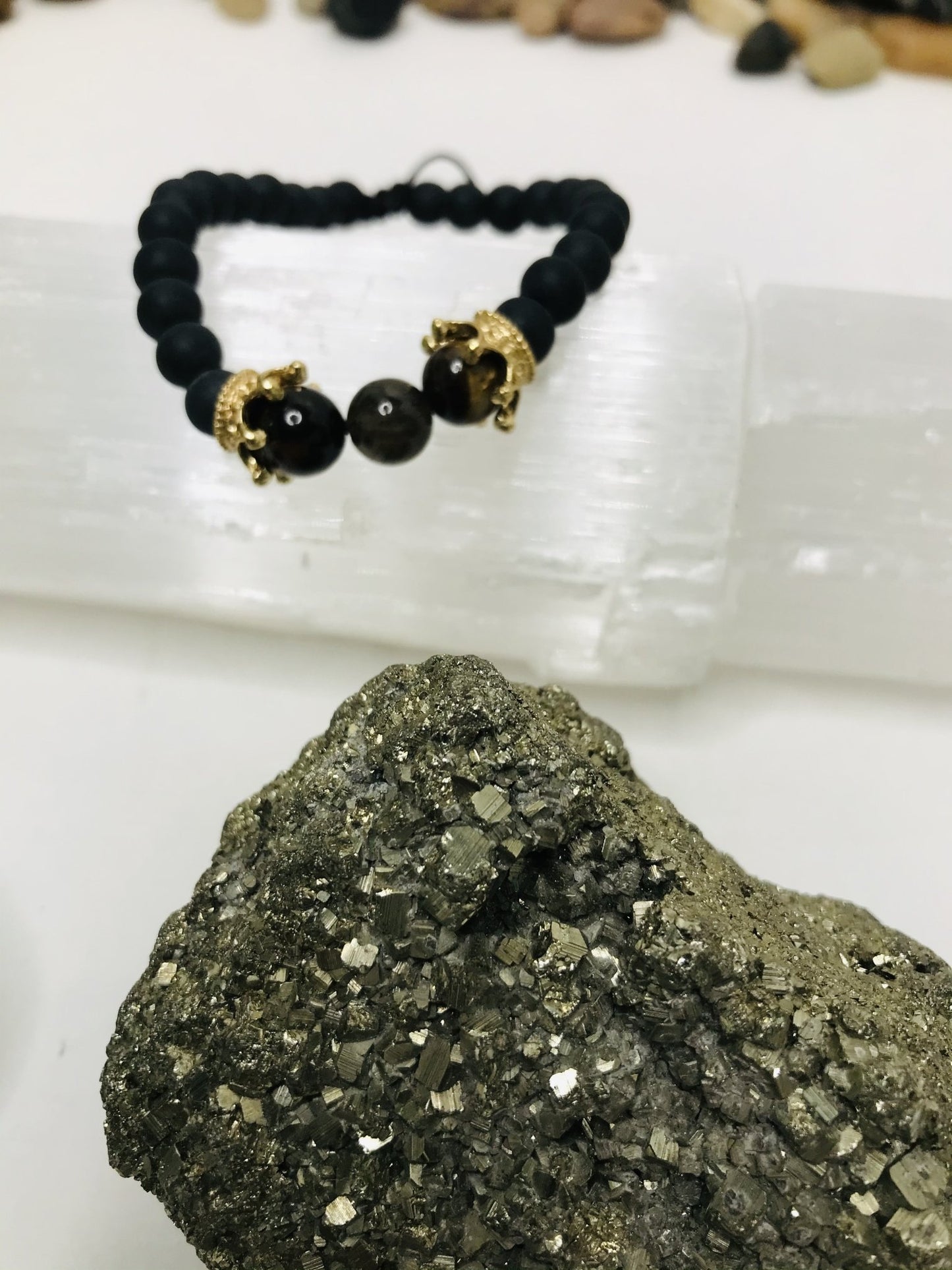 Tigers Eye Macrame Boack Lava Bracelet Men or Woman Block Negative Energy Black String Macrame Adjustable Good luck Bracelet Evil Eye Protection - Boho Cowgirlz Boutique