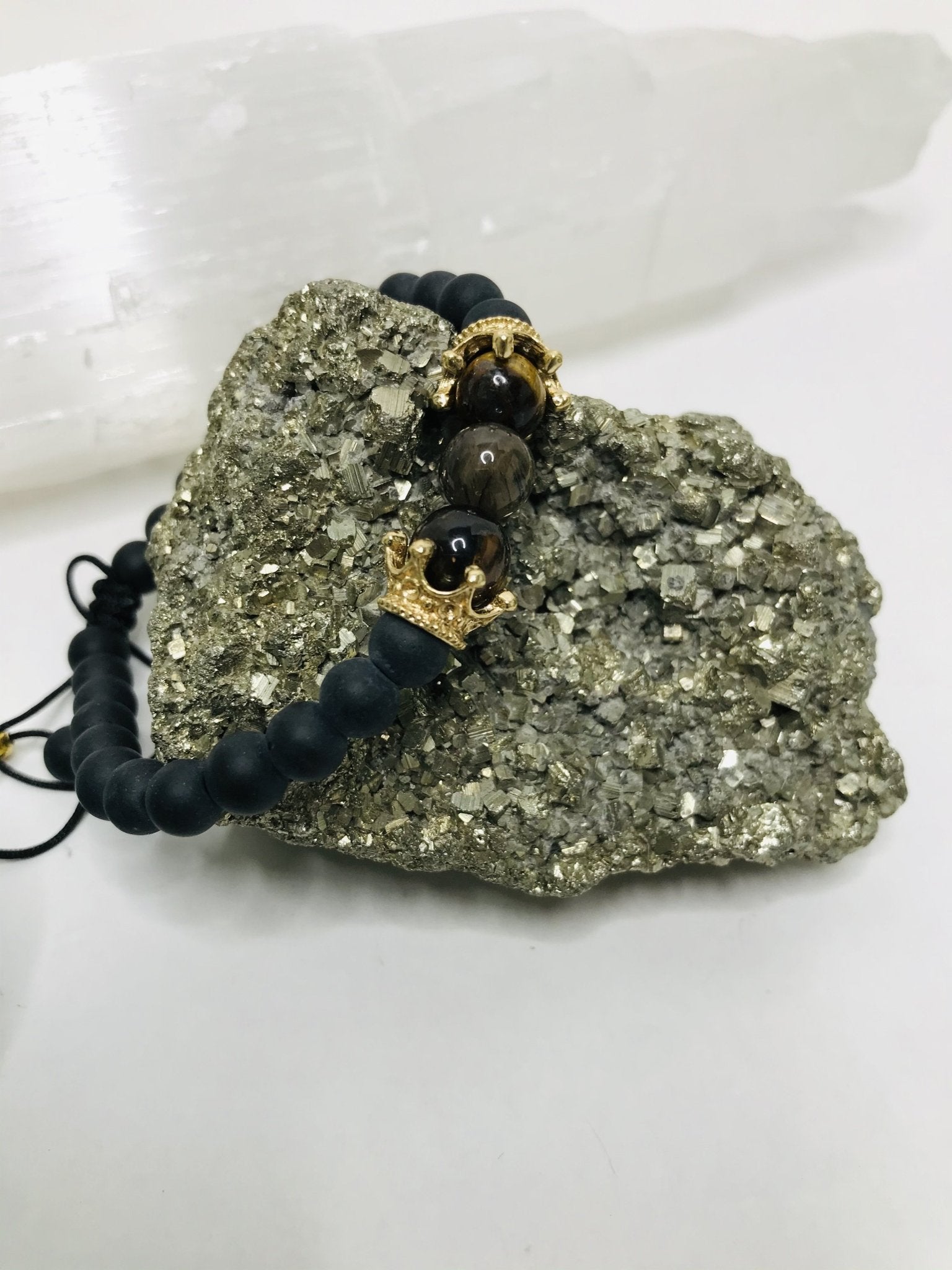 Tigers Eye Macrame Boack Lava Bracelet Men or Woman Block Negative Energy Black String Macrame Adjustable Good luck Bracelet Evil Eye Protection - Boho Cowgirlz Boutique