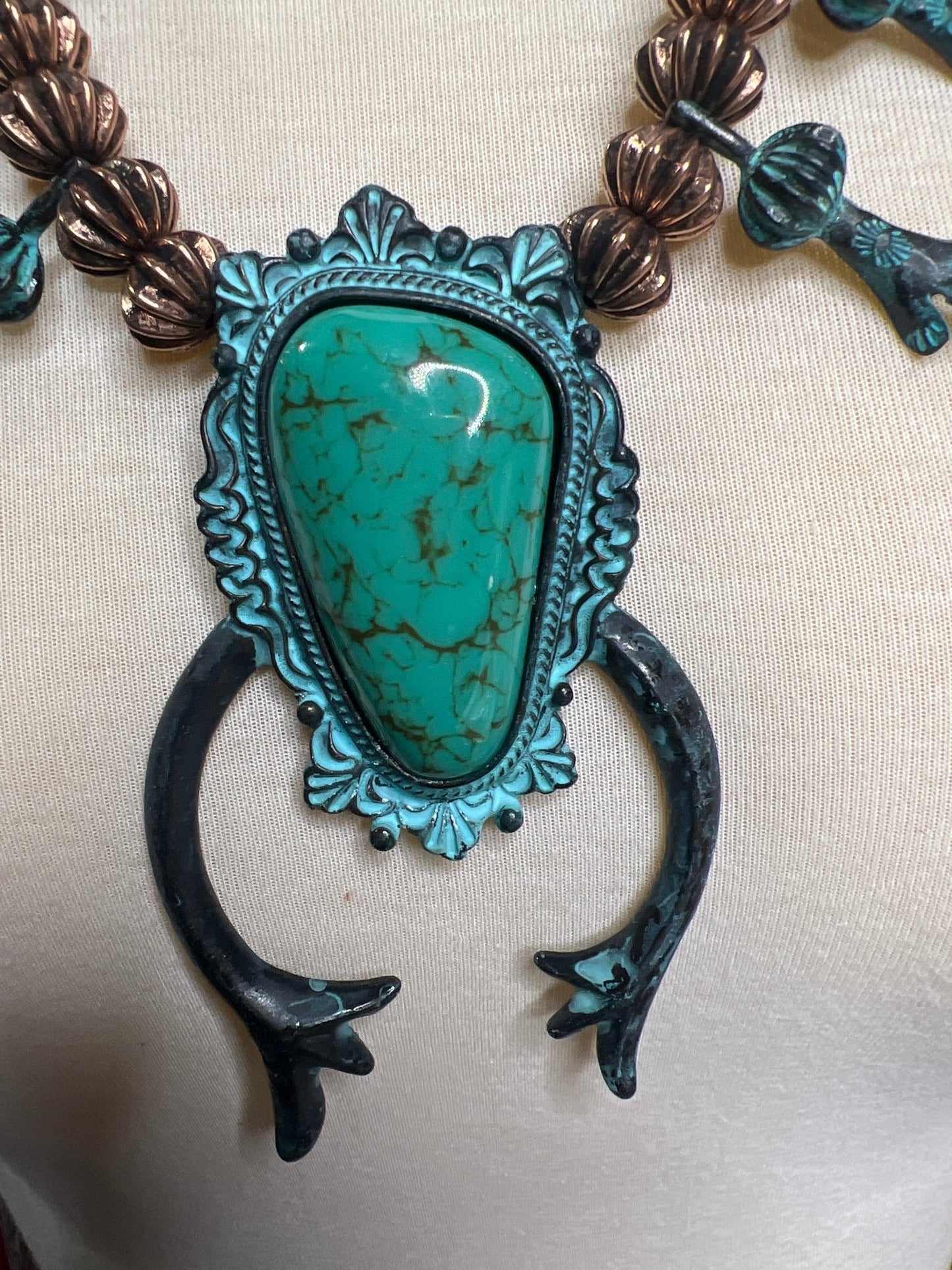 Turquoise Brass Squash Blossom Necklace - ALEXISMONROE DESIGNS