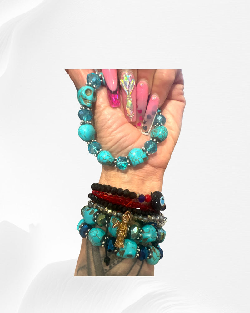 Turquoise Calavera Bracelet with Glass Beads - ALEXISMONROE DESIGNS