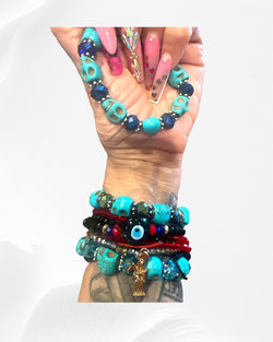 Turquoise Calavera Bracelet with Glass Beads - ALEXISMONROE DESIGNS