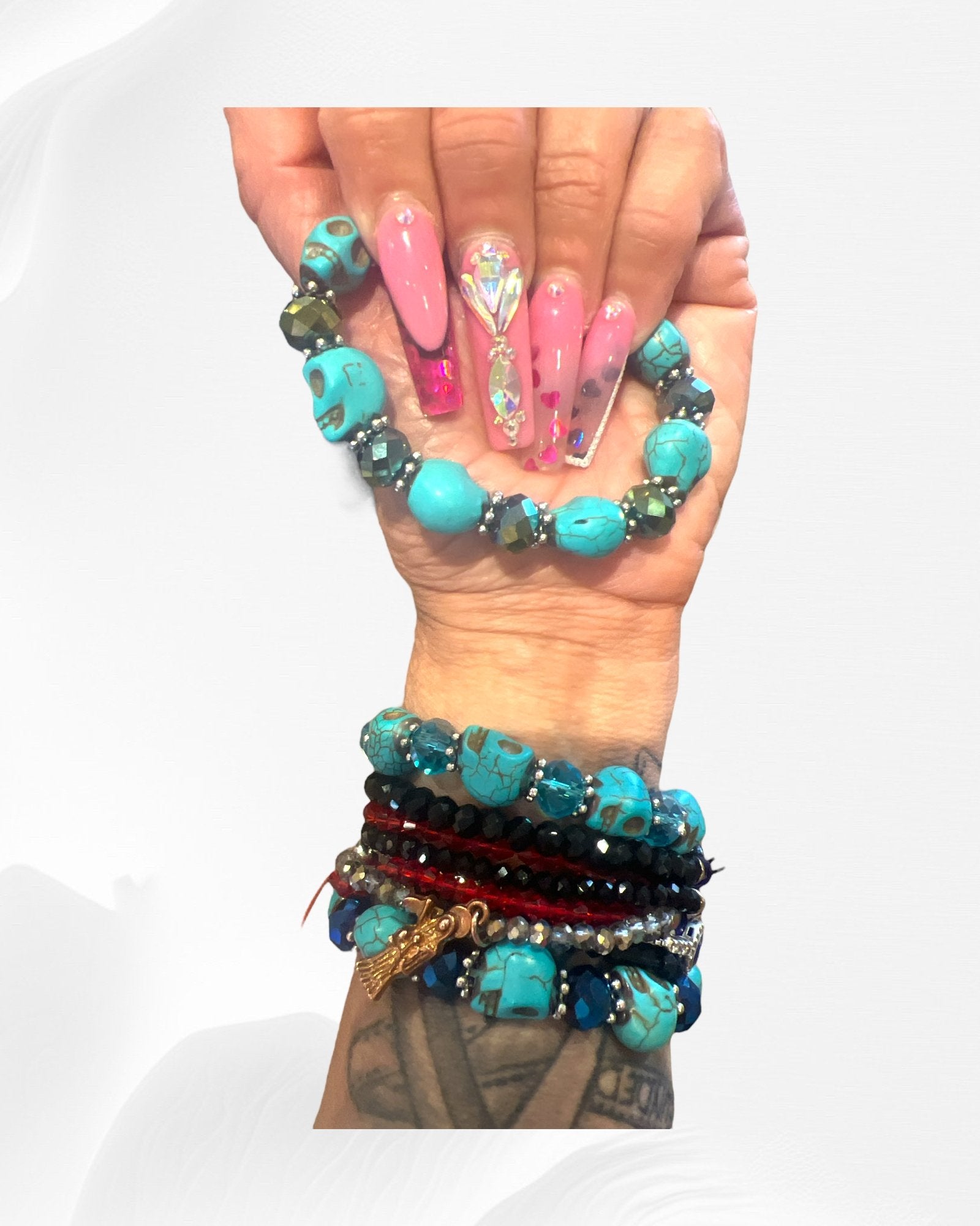 Turquoise Calavera Bracelet with Glass Beads - ALEXISMONROE DESIGNS