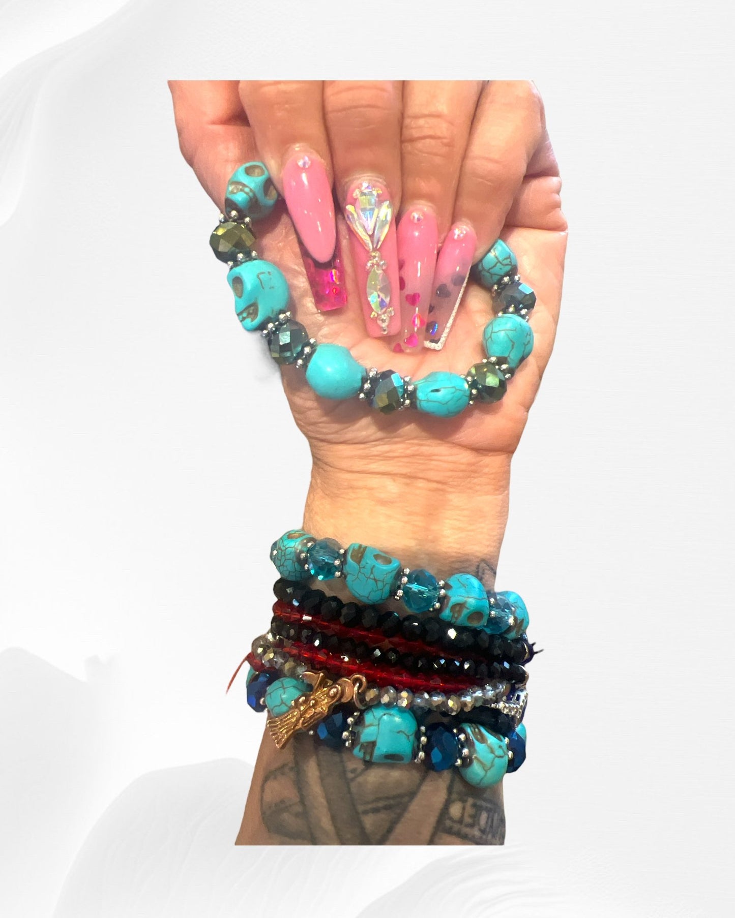 Turquoise Calavera Bracelet with Glass Beads - ALEXISMONROE DESIGNS