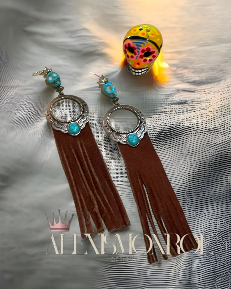 Turquoise drop earrings w/ suede leather tassel – My Pampered Life Seattle