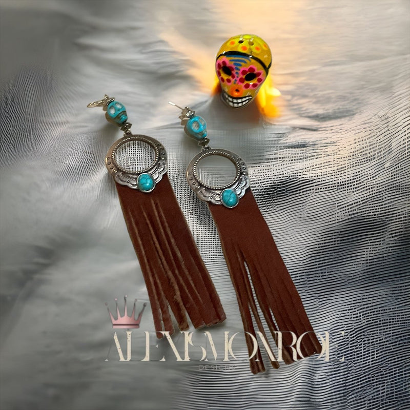 Turquoise Calavera leather Earrings - ALEXISMONROE DESIGNS