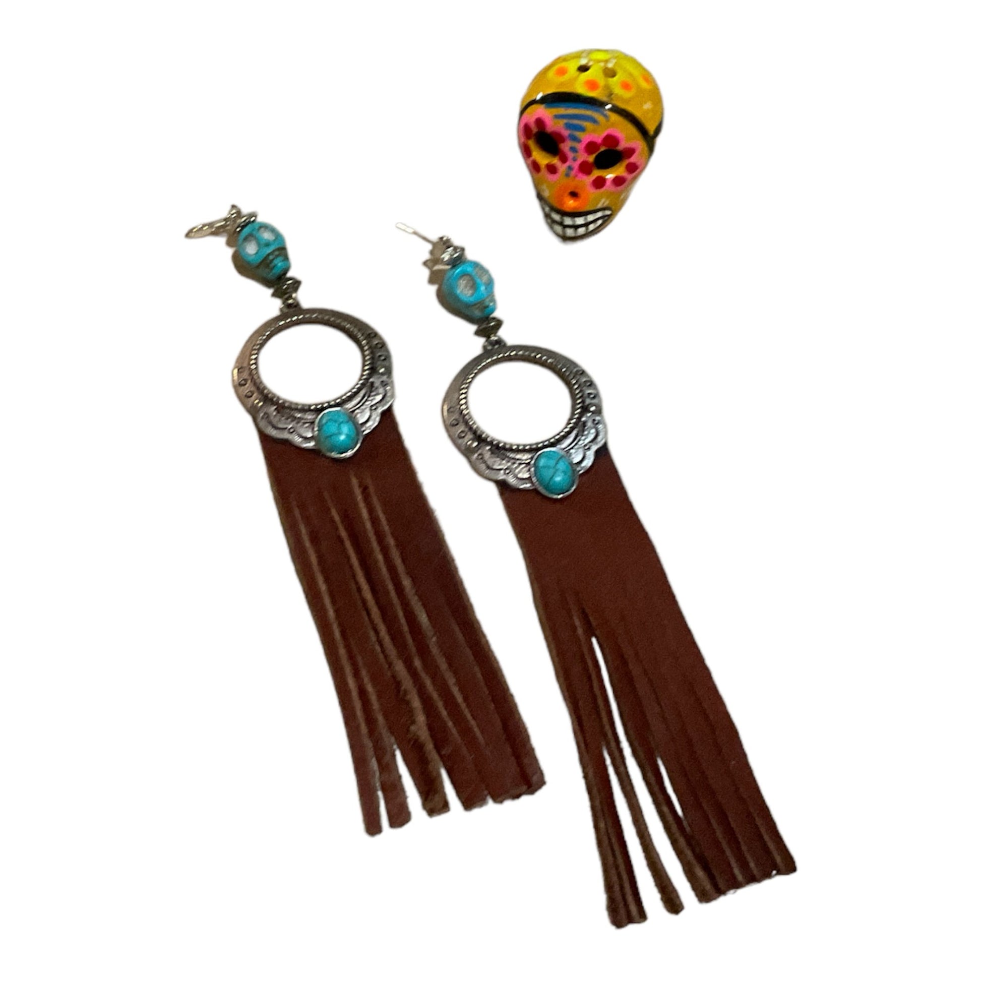 Turquoise Calavera leather Earrings - ALEXISMONROE DESIGNS