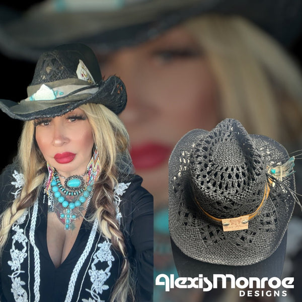 Whiskey Queen Cowgirl Straw Hat - ALEXISMONROE DESIGNS